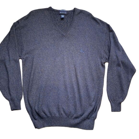 Gant Blue Long Sleeved Ribbed Hem & Cuffs V-Neck Pullover Sweater Grandpacore XL - Picture 1 of 11